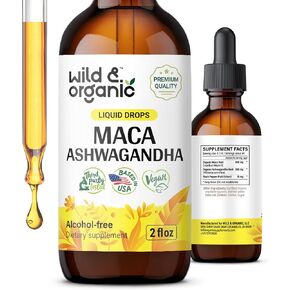 Wild & Organic Maca Root Ashwagandha Drops - Supplements for Men and Women w/Maca Root - Alcohol-Free Maca Ashwagandha Liquid Drops for Mood Support - Peruvian Maca Tincture w/Ashwagandha Root 4 oz