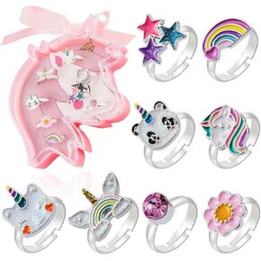 PinkSheep Cute Kids' Princess Rings: 6Pcs Boxed, Toddler Ring Gifts Age 2-6