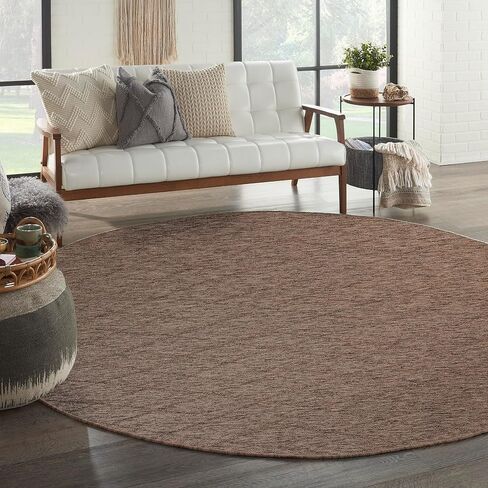 Nourison Practical Solutions Outdoor Mocha 8' x Round Area - سجادة، سهلة التنظيف، لا تساقط، غرفة النوم، غرفة المعيشة، غرفة الطعام، السطح، الفناء الخلفي، الفناء (8 دائرية) in Kuwait