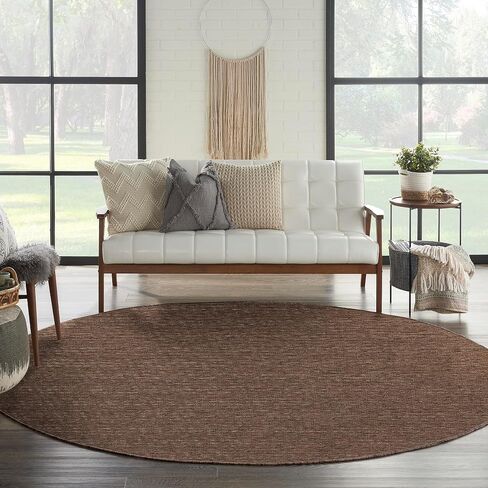 Nourison Practical Solutions Outdoor Mocha 8' x Round Area - سجادة، سهلة التنظيف، لا تساقط، غرفة النوم، غرفة المعيشة، غرفة الطعام، السطح، الفناء الخلفي، الفناء (8 دائرية) in Kuwait