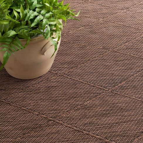 Nourison Practical Solutions Outdoor Mocha 8' x Round Area - سجادة، سهلة التنظيف، لا تساقط، غرفة النوم، غرفة المعيشة، غرفة الطعام، السطح، الفناء الخلفي، الفناء (8 دائرية) in Kuwait