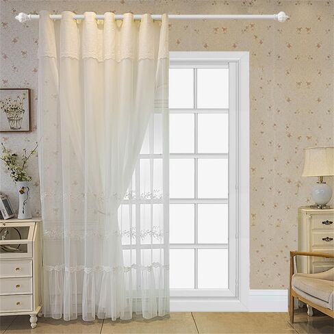 1 Panel Luxury White Double Layer Sheer Curtains for Living Room Bedroom Elegant Beaded Embroidery Double Layer Curtains with Attached Lace Valance for Window Grommet Top (W52 L84 inch,White) in Saudi Arabia