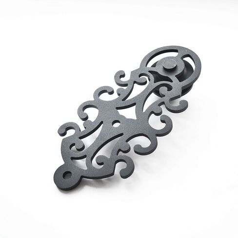 DIYHD TSQ72 5FT Ornate Cut Roller Black Iron Sliding Barn Hardware, Single Door kit in Kuwait