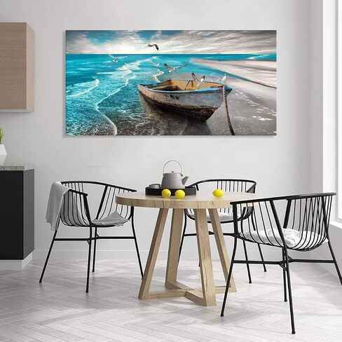 الشاطئ صورة قماش جدار الفن يطبع أبيض وأسود موجات المناظر البحرية Paintigns ديكور المنزل قارب طيور النورس المحيط المناظر الطبيعية لغرفة المعيشة غرفة نوم الحمام الديكور المناظر الطبيعية الأعمال الفنية 20x40 بوصة in Kuwait