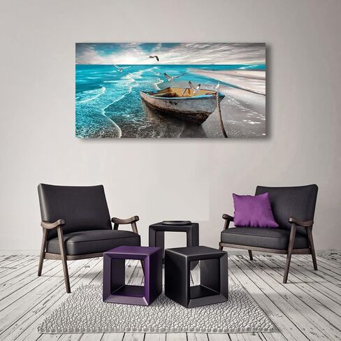 الشاطئ صورة قماش جدار الفن يطبع أبيض وأسود موجات المناظر البحرية Paintigns ديكور المنزل قارب طيور النورس المحيط المناظر الطبيعية لغرفة المعيشة غرفة نوم الحمام الديكور المناظر الطبيعية الأعمال الفنية 20x40 بوصة in Kuwait