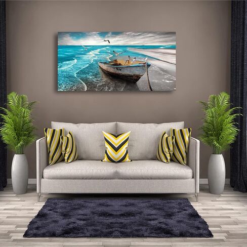 الشاطئ صورة قماش جدار الفن يطبع أبيض وأسود موجات المناظر البحرية Paintigns ديكور المنزل قارب طيور النورس المحيط المناظر الطبيعية لغرفة المعيشة غرفة نوم الحمام الديكور المناظر الطبيعية الأعمال الفنية 20x40 بوصة in Kuwait