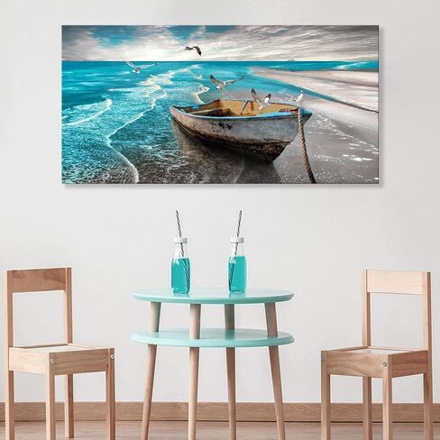 الشاطئ صورة قماش جدار الفن يطبع أبيض وأسود موجات المناظر البحرية Paintigns ديكور المنزل قارب طيور النورس المحيط المناظر الطبيعية لغرفة المعيشة غرفة نوم الحمام الديكور المناظر الطبيعية الأعمال الفنية 20x40 بوصة in Kuwait