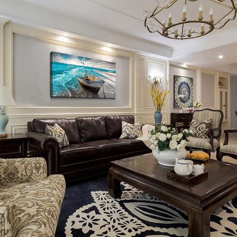 الشاطئ صورة قماش جدار الفن يطبع أبيض وأسود موجات المناظر البحرية Paintigns ديكور المنزل قارب طيور النورس المحيط المناظر الطبيعية لغرفة المعيشة غرفة نوم الحمام الديكور المناظر الطبيعية الأعمال الفنية 20x40 بوصة in Kuwait