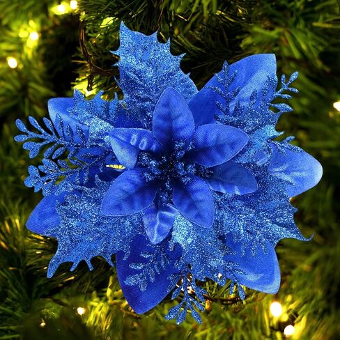 Christmas Poinsettia Artificial Flowers Decorations 5.5" Christmas Tree Wreaths Garland Decoration 12 Pcs Glitter Flowers Picks Decor for Xmas New Year Wedding Party Ornaments (White) in Saudi Arabia