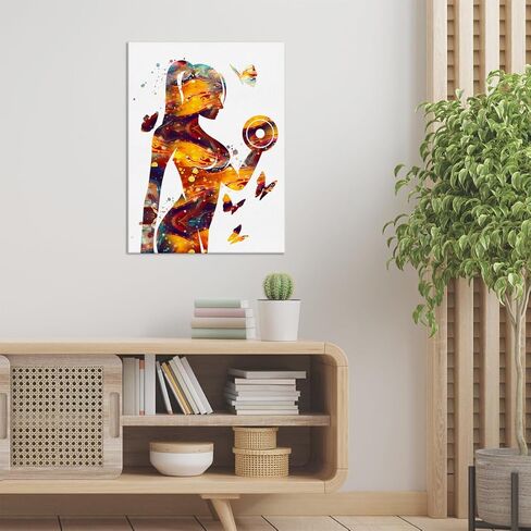 رفع الأثقال فتاة جدار الفن ديكور رفع الأثقال الرياضة ملصق مؤطرة اللوحة طباعة رفع الأثقال فتاة الألوان المائية الفني للمنزل مكتب الصالة الرياضية ديكور 12 × 15 بوصة in Kuwait