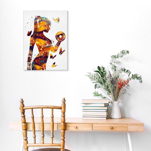 رفع الأثقال فتاة جدار الفن ديكور رفع الأثقال الرياضة ملصق مؤطرة اللوحة طباعة رفع الأثقال فتاة الألوان المائية الفني للمنزل مكتب الصالة الرياضية ديكور 12 × 15 بوصة in Kuwait