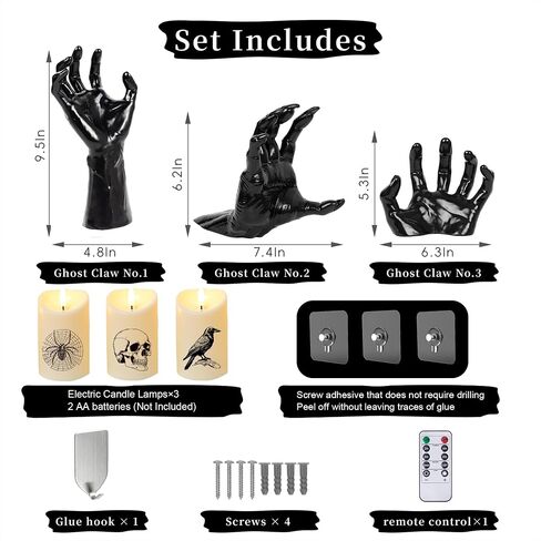 Halloween Decorations Indoor/Outdoor,3pcs Creepy Hands Wall Mountable with 3pcs Halloween led Lights and Remote Controlled,Halloween Wall Decor,Gothic Wall Decorations Indoor in Saudi Arabia
