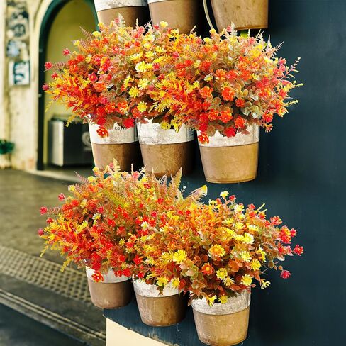 20 PCS Artificial Flowers for Outdoors, Artificial Plants Outdoor Fake Mums Fall Flowers UV Resistant, Outdoor Fake Plants Plastic Faux Flowers for Porch Window Box Garden (Orange Red) in Saudi Arabia