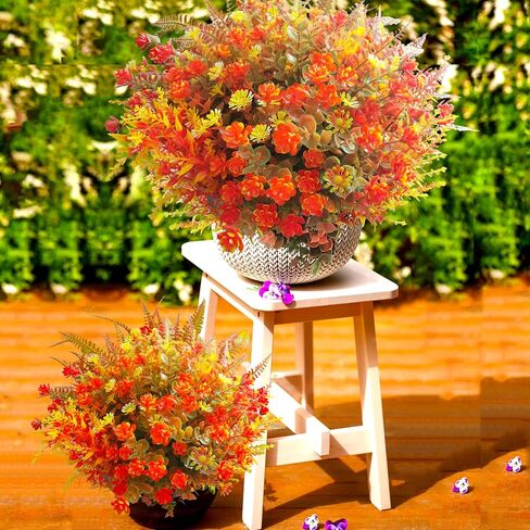 20 PCS Artificial Flowers for Outdoors, Artificial Plants Outdoor Fake Mums Fall Flowers UV Resistant, Outdoor Fake Plants Plastic Faux Flowers for Porch Window Box Garden (Orange Red) in Saudi Arabia