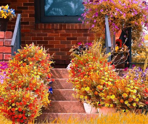 20 PCS Artificial Flowers for Outdoors, Artificial Plants Outdoor Fake Mums Fall Flowers UV Resistant, Outdoor Fake Plants Plastic Faux Flowers for Porch Window Box Garden (Orange Red) in Saudi Arabia