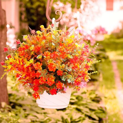 20 PCS Artificial Flowers for Outdoors, Artificial Plants Outdoor Fake Mums Fall Flowers UV Resistant, Outdoor Fake Plants Plastic Faux Flowers for Porch Window Box Garden (Orange Red) in Saudi Arabia