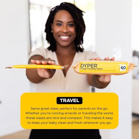 DYPER Baby Wipes | 99% Water Wipes | 100% Plant-Based | Hypoallergenic for Sensitive Skin | Honest Ingredients | Fragrance Free | Plastic-Free | Unscented | Single Pack, 60 Wipes in Kuwait