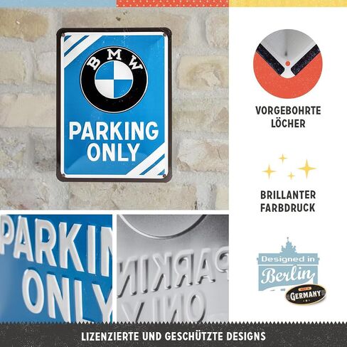 Nostalgic-Art Retro tin sign, 5.9" x 7.9", official license product (OLP), BMW – Parking Only Blue – Gift idea for BMW fans, made of metal, vintage design in Saudi Arabia