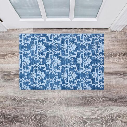 HelloTree Washable Boho Entry Rug Small 2'x3' Area Rug with Non-Slip Backing – Vintage Throw Area Rug for Bathroom, Kitchen, and Front Door Decor - Blue in Saudi Arabia