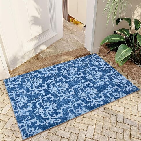 HelloTree Washable Boho Entry Rug Small 2'x3' Area Rug with Non-Slip Backing – Vintage Throw Area Rug for Bathroom, Kitchen, and Front Door Decor - Blue in Saudi Arabia