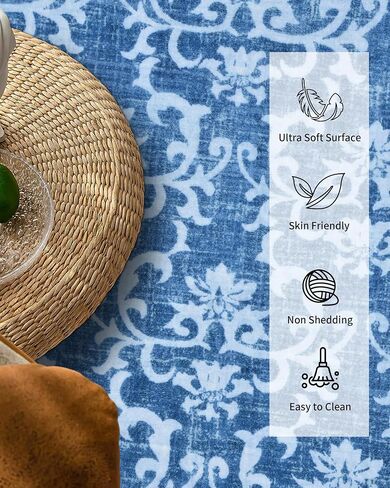 HelloTree Washable Boho Entry Rug Small 2'x3' Area Rug with Non-Slip Backing – Vintage Throw Area Rug for Bathroom, Kitchen, and Front Door Decor - Blue in Saudi Arabia