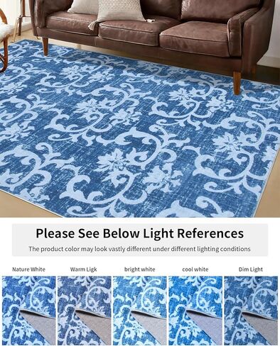 HelloTree Washable Boho Entry Rug Small 2'x3' Area Rug with Non-Slip Backing – Vintage Throw Area Rug for Bathroom, Kitchen, and Front Door Decor - Blue in Saudi Arabia