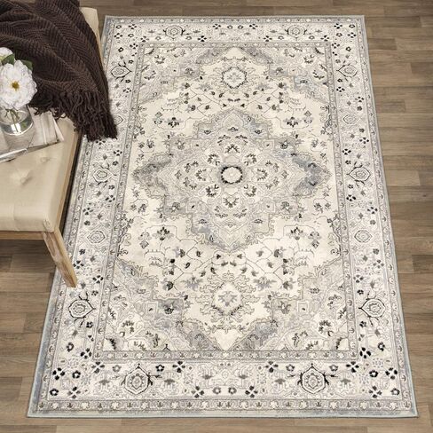Superior Designer Nysa 8' x 10'Area Rug, Soft Durable, Vintage, Compatible, Hardwood Floors, Living Room, Durable Polypropylene Non Slip Rugs, Home, Office Areas, Living Room Rug, Slate in Saudi Arabia