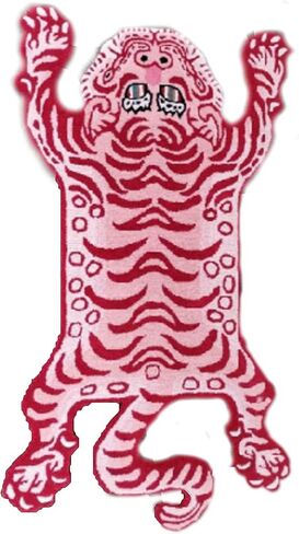 Tibetan Tiger Print Skin Red Pink Area Rug for Home Decor Wall Hanging for Living Room Bedroom Anti-Slip Rug by AFTAB Collection 2X3 Feet in Saudi Arabia