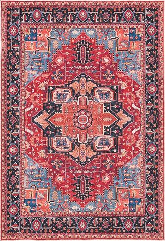 سجادة منطقة SAFAVIEH Serapi Collection - 8 × 10 بوصة، أحمر وأزرق، تصميم بوهو شيك، غير قابل للتساقط، قابل للغسل في الغسالة ومقاوم للانزلاق، مثالي للمناطق ذات حركة المرور العالية في غرفة المعيشة وغرفة النوم (SEP534Q) in Saudi Arabia