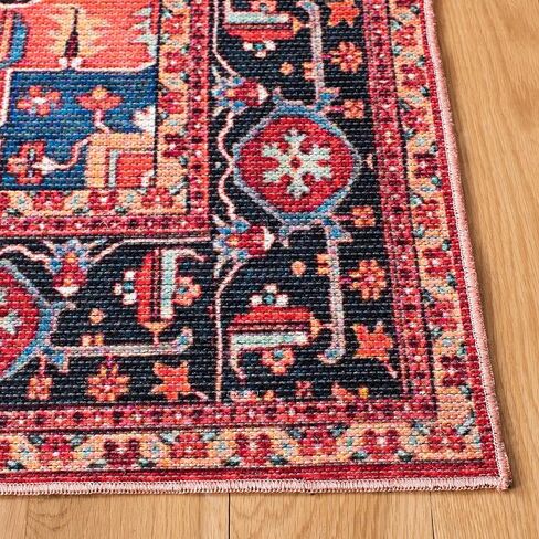 سجادة منطقة SAFAVIEH Serapi Collection - 8 × 10 بوصة، أحمر وأزرق، تصميم بوهو شيك، غير قابل للتساقط، قابل للغسل في الغسالة ومقاوم للانزلاق، مثالي للمناطق ذات حركة المرور العالية في غرفة المعيشة وغرفة النوم (SEP534Q) in Saudi Arabia