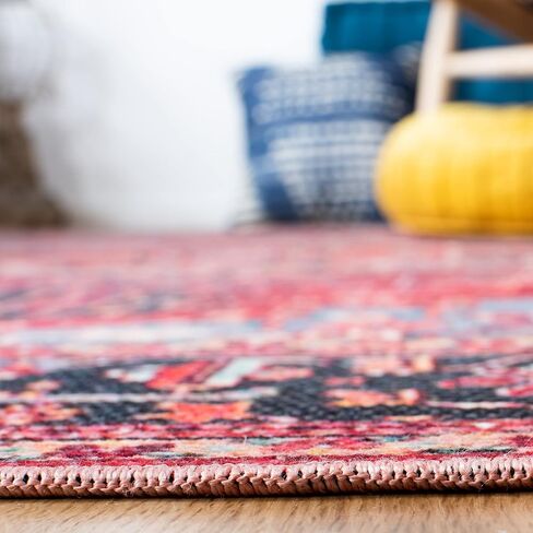 سجادة منطقة SAFAVIEH Serapi Collection - 8 × 10 بوصة، أحمر وأزرق، تصميم بوهو شيك، غير قابل للتساقط، قابل للغسل في الغسالة ومقاوم للانزلاق، مثالي للمناطق ذات حركة المرور العالية في غرفة المعيشة وغرفة النوم (SEP534Q) in Saudi Arabia