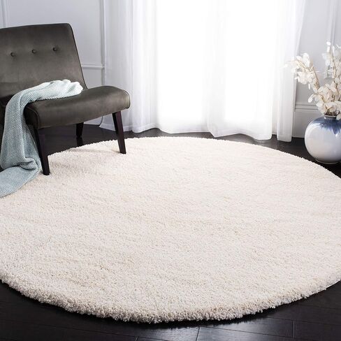 سجادة SAFAVIEH California Premium Shag مقاس 8'6 بوصة عاجية مستديرة SG151 غير قابلة للتساقط لغرفة المعيشة وغرفة النوم وغرفة الطعام ومدخل القطيفة بسمك 2 بوصة in Saudi Arabia