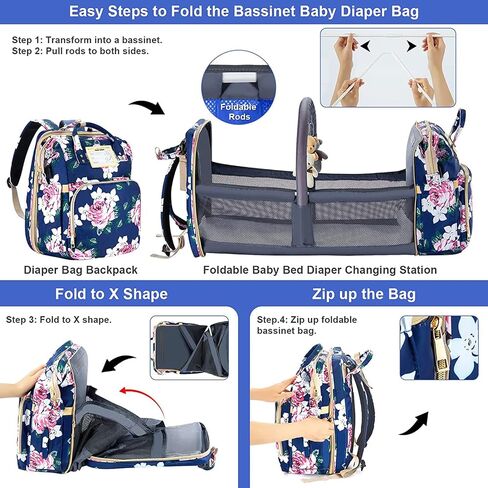 GurZinn Diaper Bag Backpack with Changing Station, Foldable for Bady Toddler, 3 in 1 Large Capacity Newborn Essentials Organizer with Stroller Hook for Girls and Boys（Pink） in Saudi Arabia