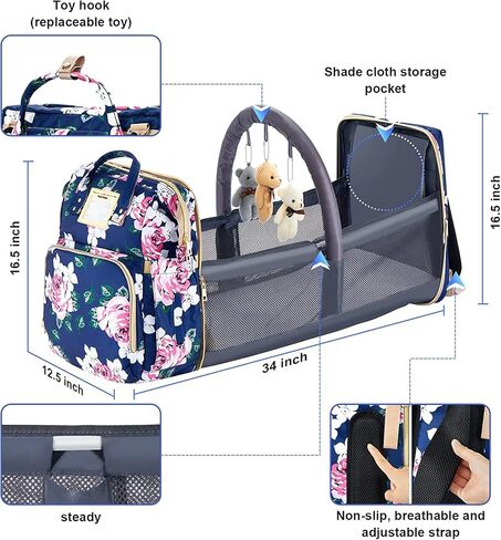 GurZinn Diaper Bag Backpack with Changing Station, Foldable for Bady Toddler, 3 in 1 Large Capacity Newborn Essentials Organizer with Stroller Hook for Girls and Boys（Pink） in Saudi Arabia