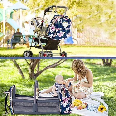 GurZinn Diaper Bag Backpack with Changing Station, Foldable for Bady Toddler, 3 in 1 Large Capacity Newborn Essentials Organizer with Stroller Hook for Girls and Boys（Pink） in Saudi Arabia
