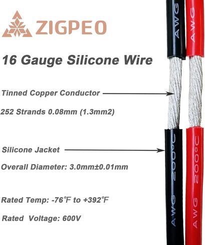 سلك سيليكون 12 AWG بطول 50 قدم، سلك نحاسي مجدول مرن للغاية 12 قياس، درجة حرارة عالية 392 درجة فهرنهايت 600 فولت - RC، السيارات، البطارية | موصل نحاسي معلب - بكرات حمراء بطول 25 قدمًا وأسود بطول 25 قدمًا in Saudi Arabia