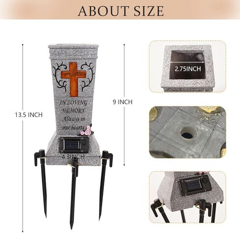 YLSMILE Cemetery Grave Vase with Solar Cross LED, Cemetery Decorations for Grave, Headstones Graves Vases for Fresh/Artificial Flowers, Memorial Gifts for Loss of Loved One in Kuwait