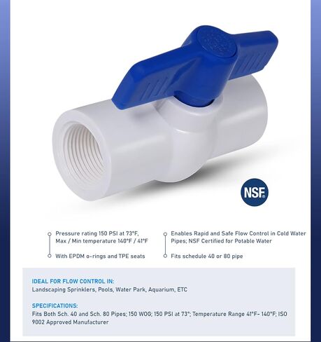 Midline Valve PVC Ball Valve Blue T-Handle for Potable Water 1/2 in. FIP White Plastic (487U12) in Saudi Arabia