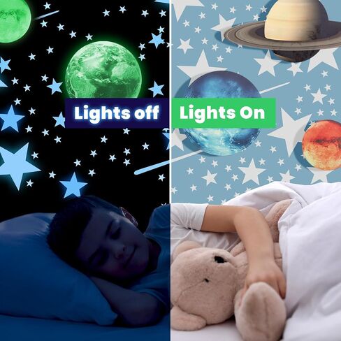 Glow in The Dark Stars and Planets, Bright Solar System Wall Stickers with Astronaut - Ceiling Decals for Kids Bedroom Any Room,Shining Space Decoration, Birthday Christmas Gift for Boys and Girls in Saudi Arabia