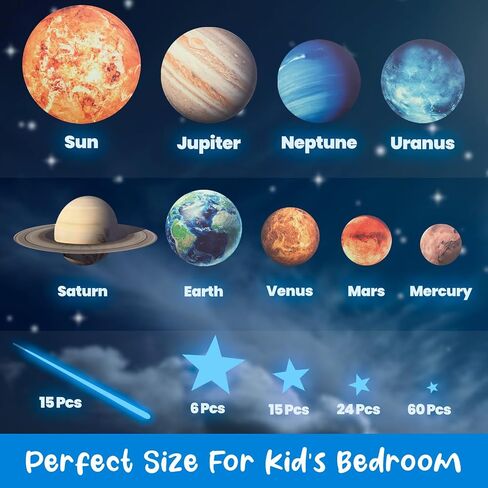 Glow in The Dark Stars and Planets, Bright Solar System Wall Stickers with Astronaut - Ceiling Decals for Kids Bedroom Any Room,Shining Space Decoration, Birthday Christmas Gift for Boys and Girls in Saudi Arabia