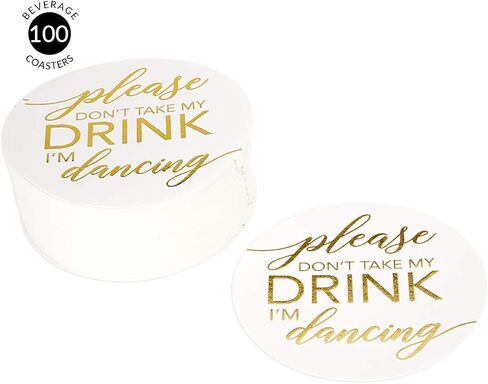 Andaz Press Please Don't Take My Drink، أنا أرقص الزفاف السائبة 100 حزمة، 4 بوصة مستديرة الأبيض والأسود الحروف كوكتيل الوقايات، احفظ أغطية مشروبات الزفاف الخاصة بي in Saudi Arabia