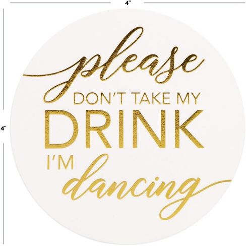 Andaz Press Please Don't Take My Drink، أنا أرقص الزفاف السائبة 100 حزمة، 4 بوصة مستديرة الأبيض والأسود الحروف كوكتيل الوقايات، احفظ أغطية مشروبات الزفاف الخاصة بي in Saudi Arabia