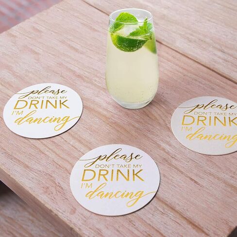 Andaz Press Please Don't Take My Drink، أنا أرقص الزفاف السائبة 100 حزمة، 4 بوصة مستديرة الأبيض والأسود الحروف كوكتيل الوقايات، احفظ أغطية مشروبات الزفاف الخاصة بي in Saudi Arabia