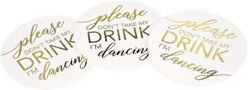 Andaz Press Please Don't Take My Drink، أنا أرقص الزفاف السائبة 100 حزمة، 4 بوصة مستديرة الأبيض والأسود الحروف كوكتيل الوقايات، احفظ أغطية مشروبات الزفاف الخاصة بي in Saudi Arabia