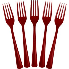 Disposable Red Plastic Forks 50 Pcs - Heavy Duty Red Plastic Disposable Cutlery - Red Disposable Flatware, Red Plastic Silverware, Plastic Forks Red Exquisite