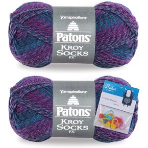 Patons Kroy Socks FX Yarn 2-Pack Bundle with Bella's Crafts Stitch Markers (Cadet Colors) in Kuwait
