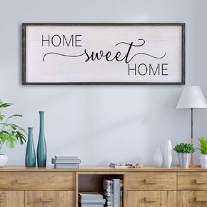 Home Sweet Home Sign Wall Decor 40"X15" Master Family Room Above Bed Beautiful Living Room Above Couch Sign Large Rustic Farmhouse Wood Framed Entryway Hanging Wall Art Decoration (White)
