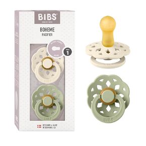 Bibs Boheme Natural Rubber Latex Round Pacifier Size 1-0-6M 2-Pack - Ivory/Sage
