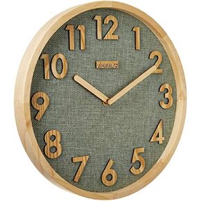 Silent Wall Clock 12 inch Kitchen Clock with 3D Wood Numbers, Non-Ticking Quartz Movement, Linen Face and Wood Frame for Home, Office, Classroom (Gray)