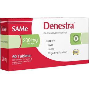 دينسترا - نفس الشيء للكلاب والقطط - S-Adenosyl-L-Methionine - دعم الكبد والمفاصل والمعرفية للقطط والكلاب الصغيرة - معتمد من الطبيب البيطري - 400 مجم - 60 قرصًا